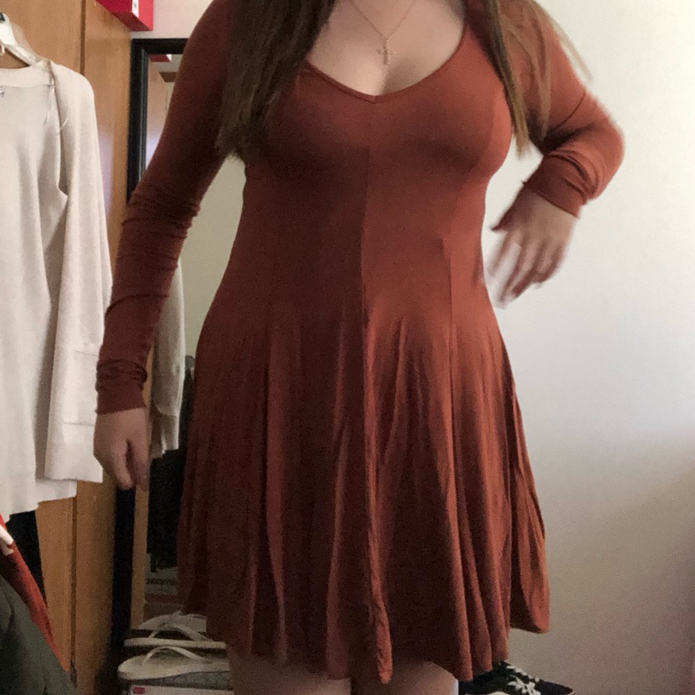 Tan/Orange Long Sleeve Dress